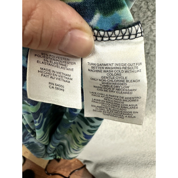 Jones Studio Babydoll Maxi Dress Women Large Green Animal Floral Belted Boho Y2K - Picture 6 of 6